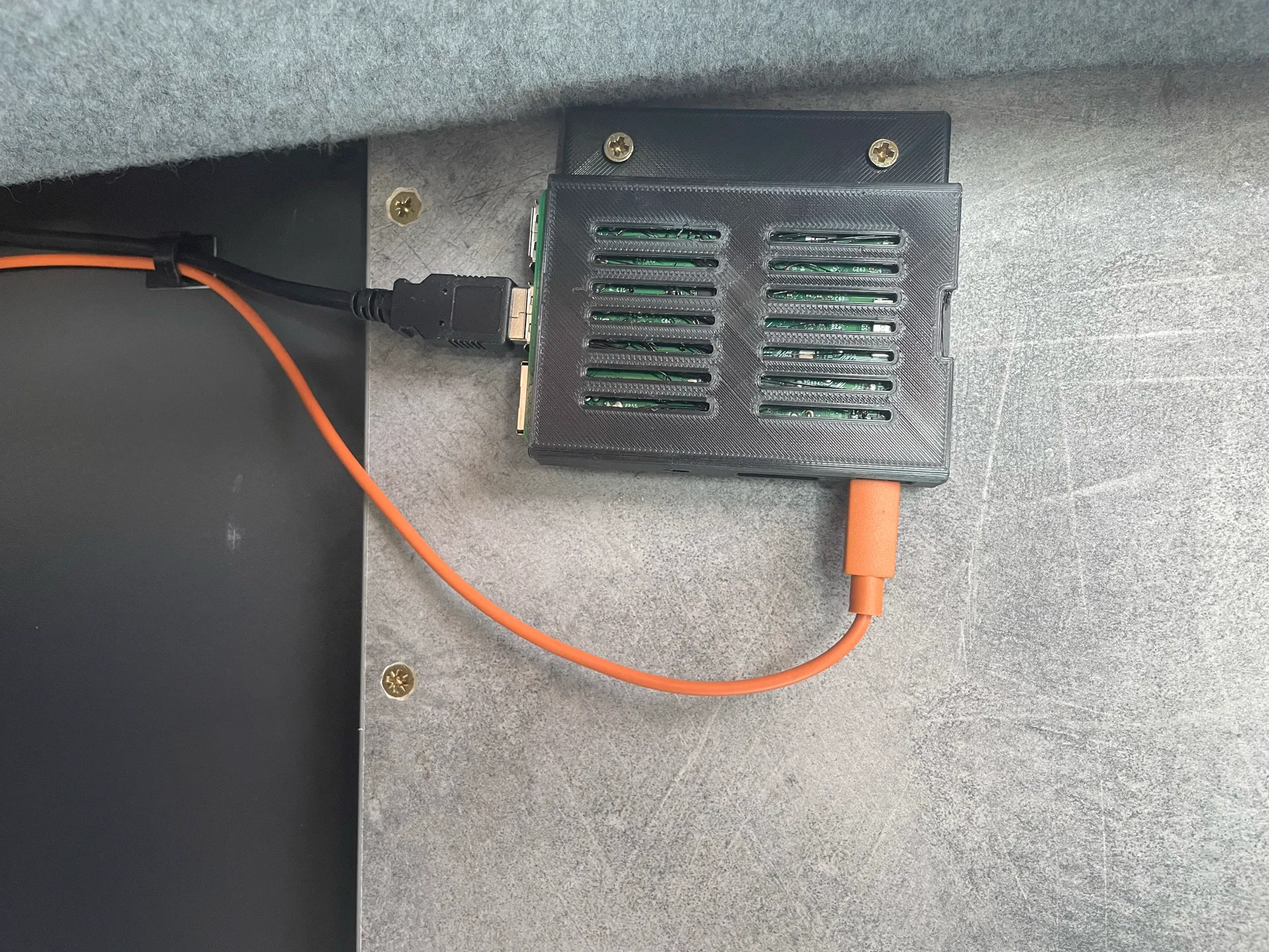 Raspberry Pi mounted behind the drivers seat